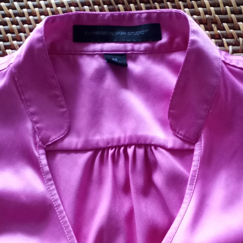 Express Satin Wrap Blouse in Bright Pink - Picture 3 of 12
